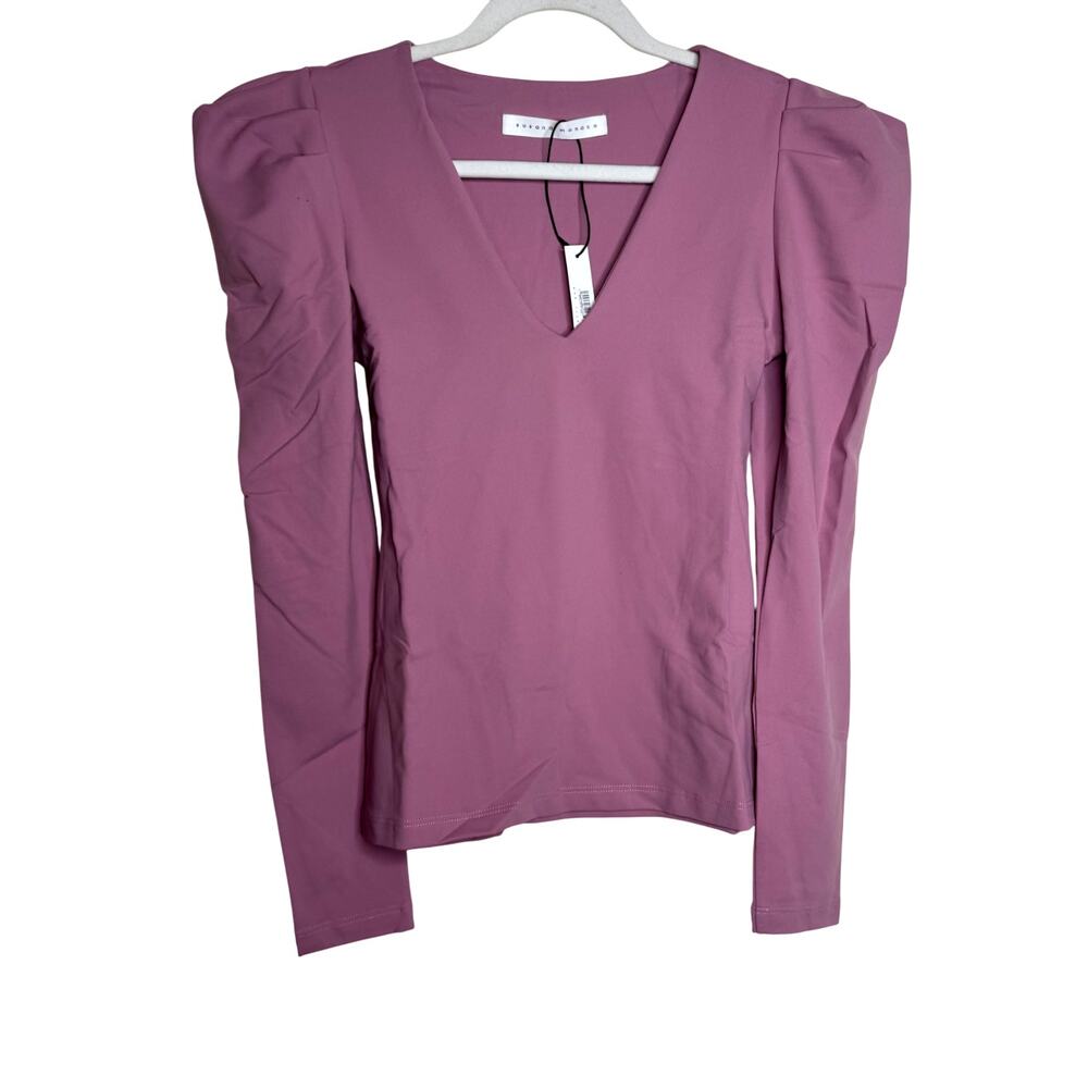 Susana Monaco Pleated V-Neck Long Sleeves Top in Lip Gloss Pink NWT Size XS